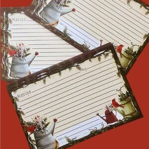 4x6” new recipe cards- 24 Winter birds & watering cans, made in the USA